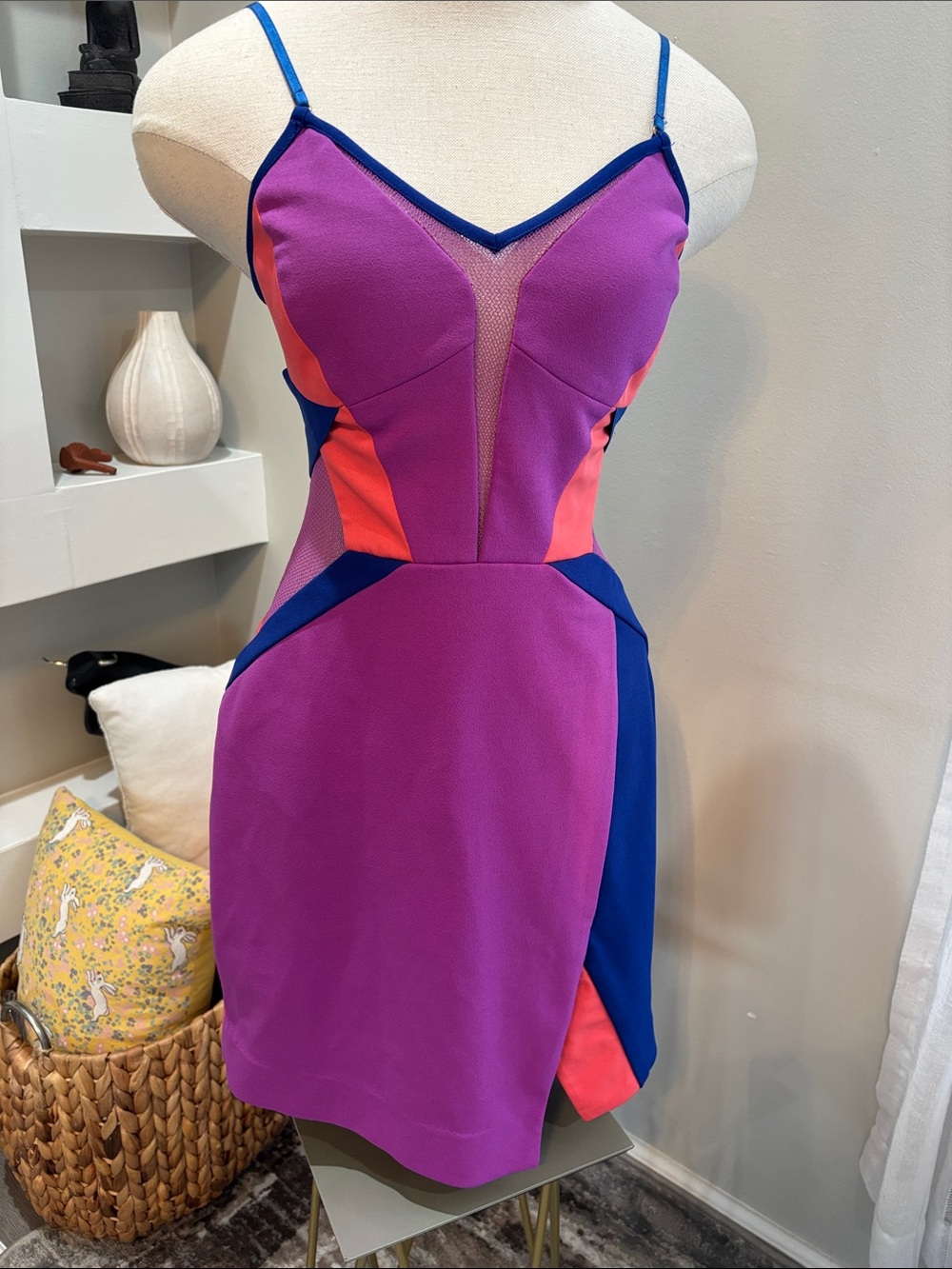 Three Floor Purple, Blue & Coral Colorblock Spaghetti-Strap Mini